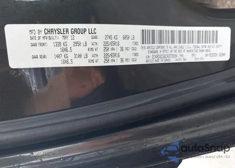 2012 Dodge Grand Caravan Sxt из США, поврежденный, VIN 2C4RDGCG8CR372094